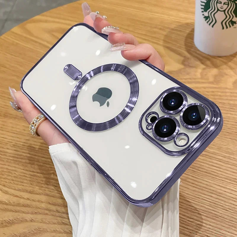 Case iPhone Luxo Metalizada com Proteção de Lente e MagSafe