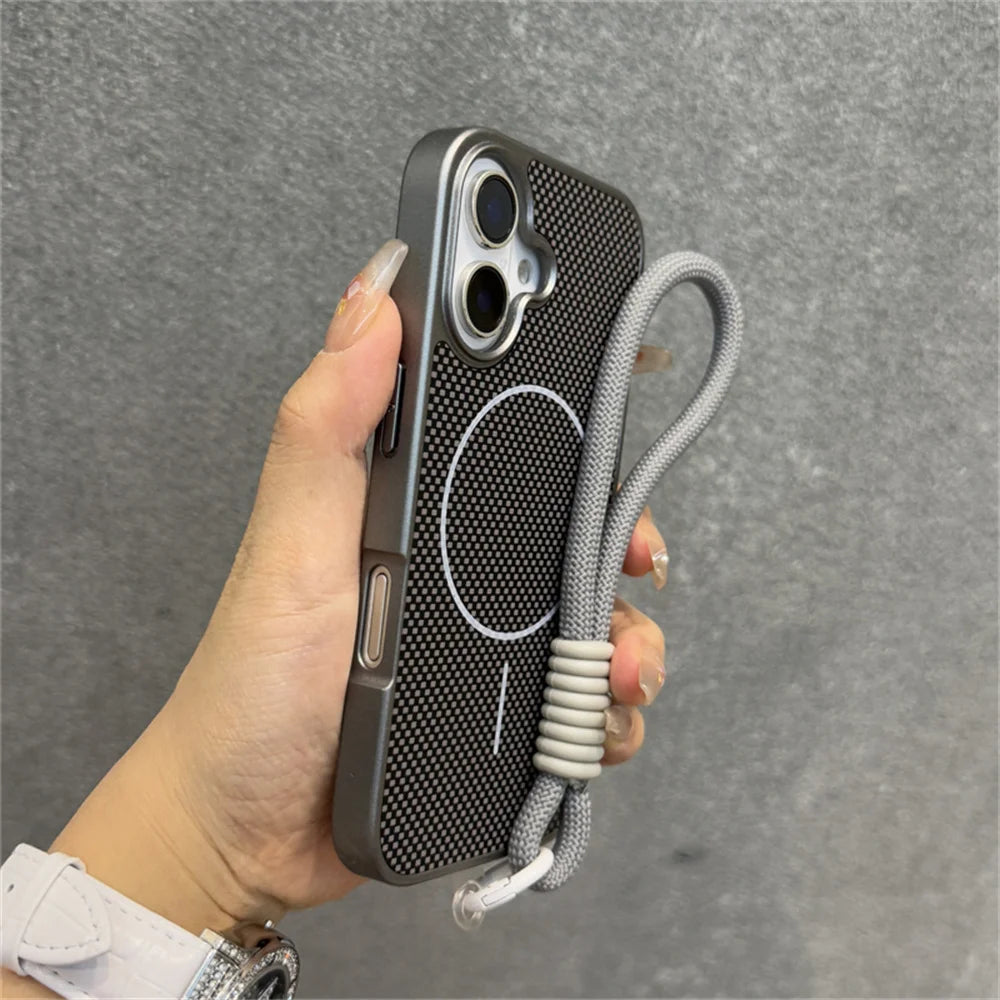 Casa iPhone Kevlar Luxo com MagSafe e Alça