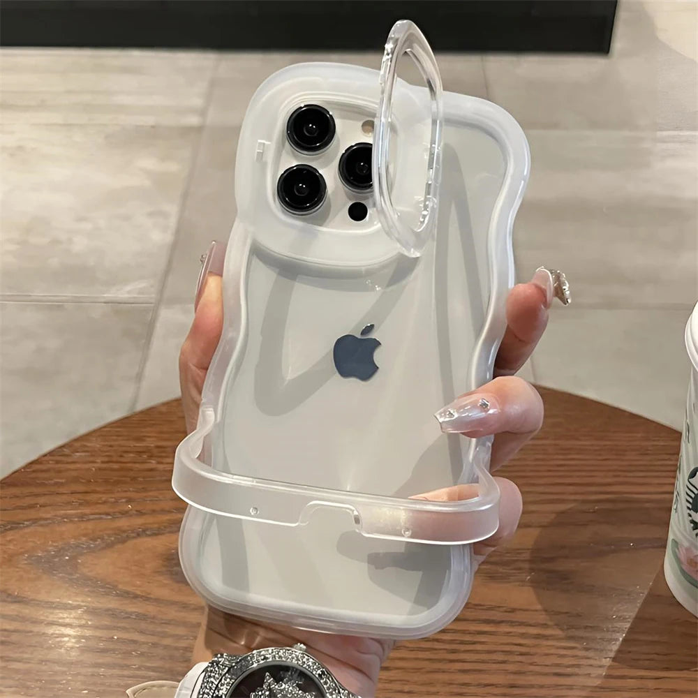 Casa iPhone Transparente com Duplo Suporte Dobrável