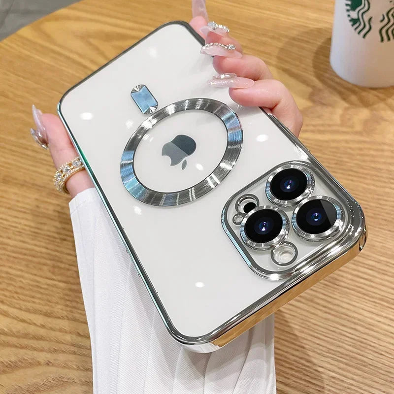 Case iPhone Luxo Metalizada com Proteção de Lente e MagSafe