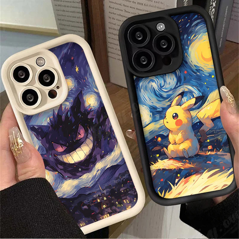 Case iPhone Pokémon Pintura a Óleo em Silicone Anti-Impacto