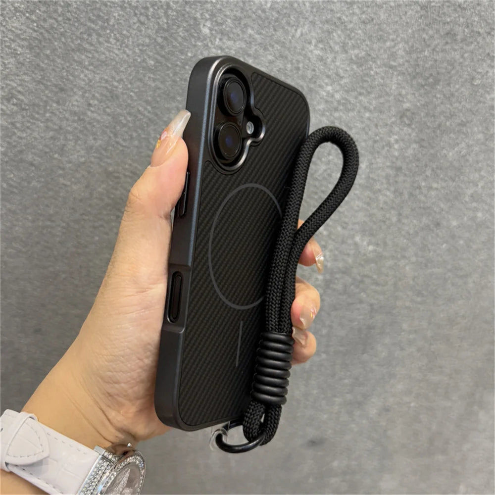 Casa iPhone Kevlar Luxo com MagSafe e Alça