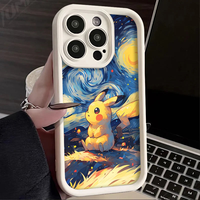 Case iPhone Pokémon Pintura a Óleo em Silicone Anti-Impacto