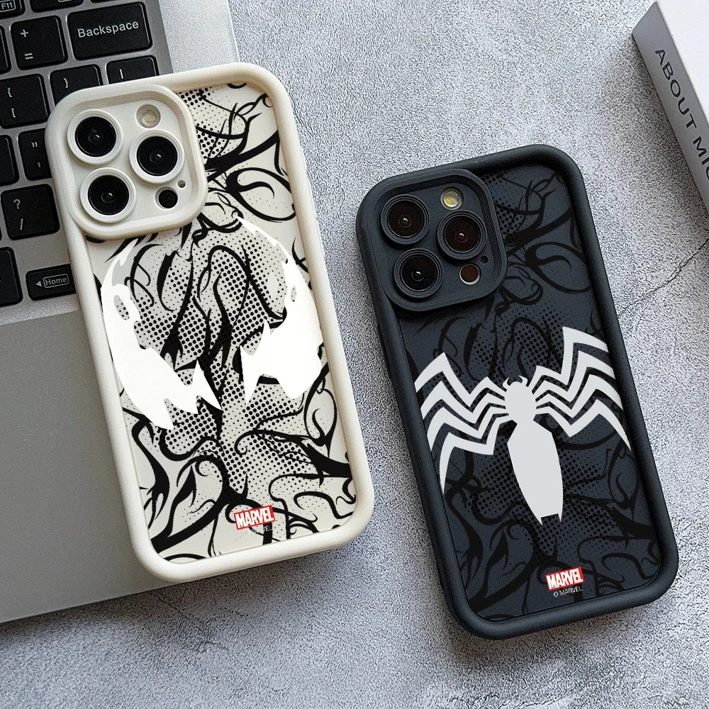 Case iPhone Venom e Spider-Man Silicone em TPU com Proteção de Lente
