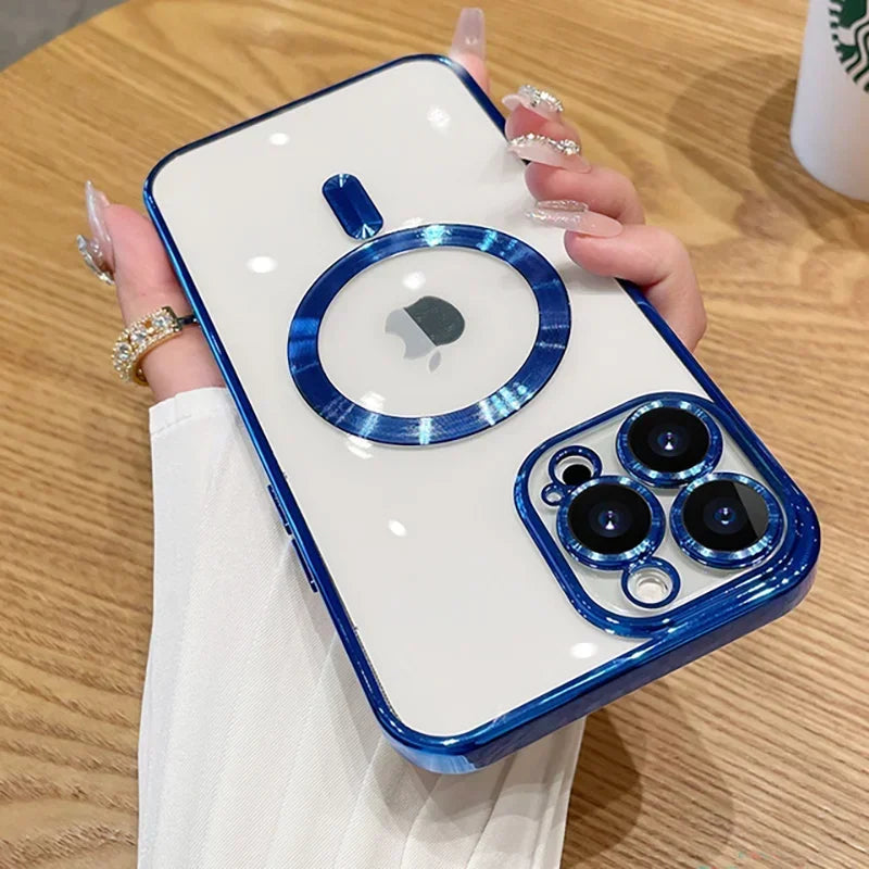 Case iPhone Luxo Metalizada com Proteção de Lente e MagSafe