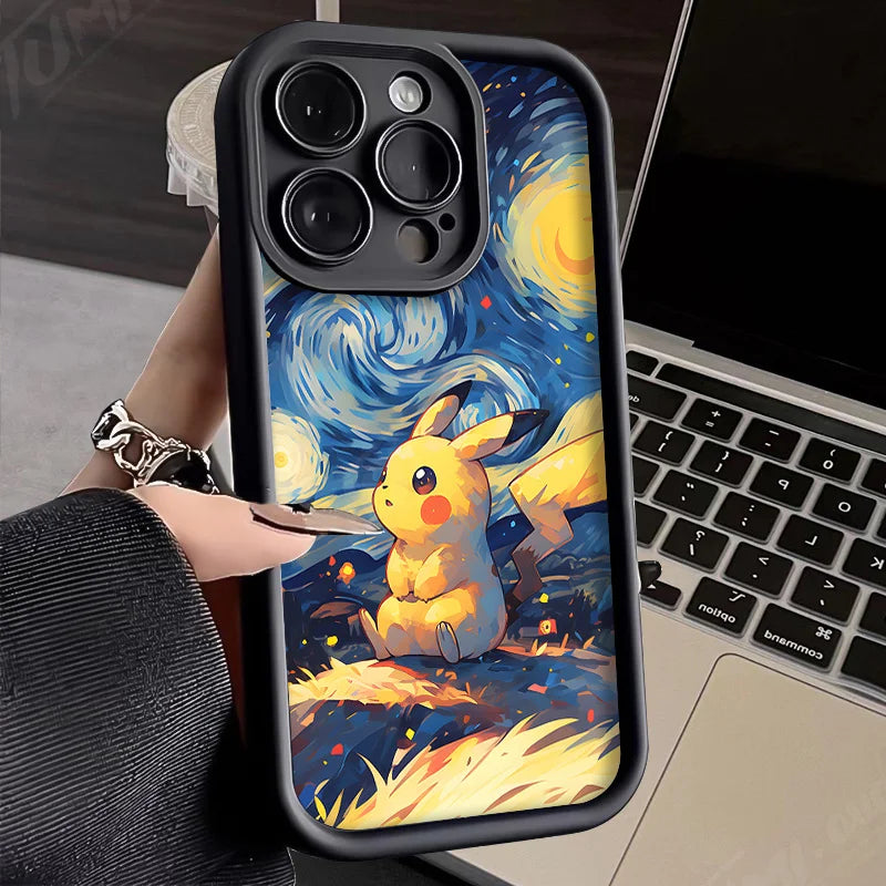 Case iPhone Pokémon Pintura a Óleo em Silicone Anti-Impacto