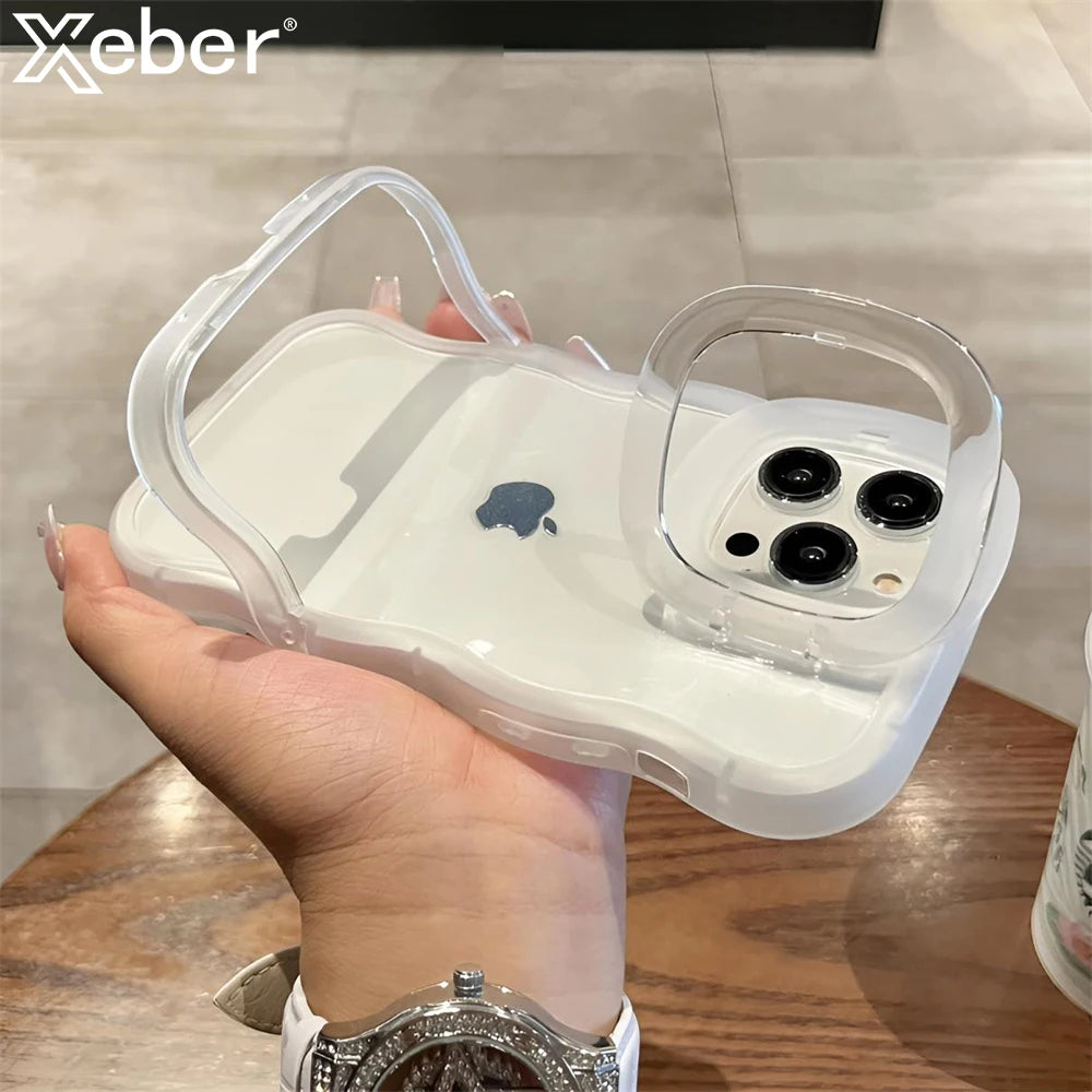 Casa iPhone Transparente com Duplo Suporte Dobrável