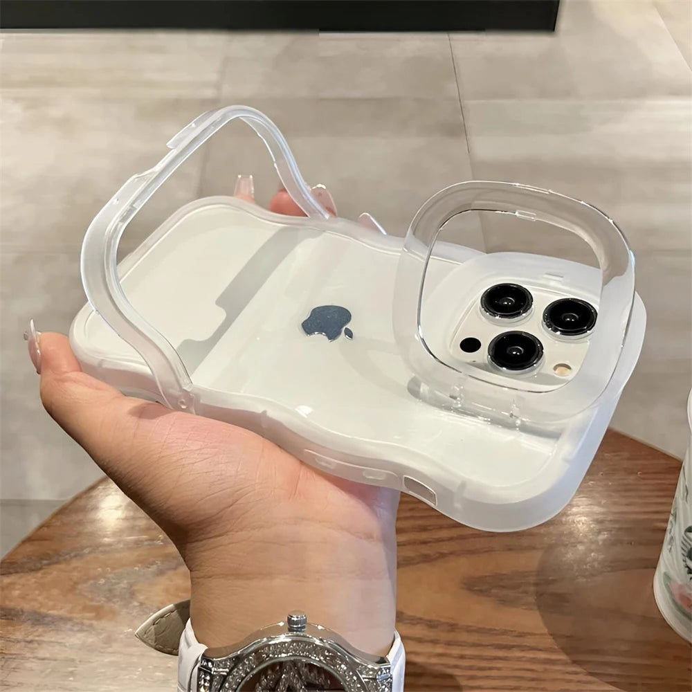 Casa iPhone Transparente com Duplo Suporte Dobrável