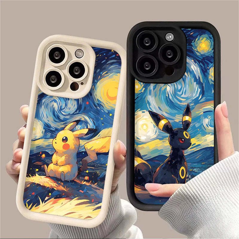 Case iPhone Pokémon Pintura a Óleo em Silicone Anti-Impacto
