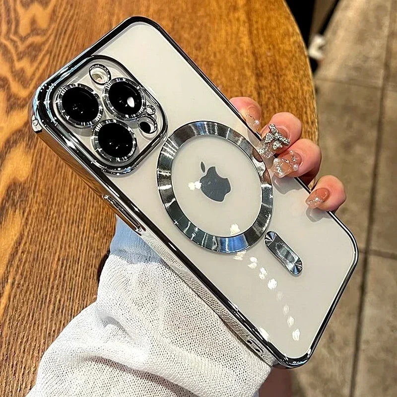Case iPhone Luxo Metalizada com Proteção de Lente e MagSafe