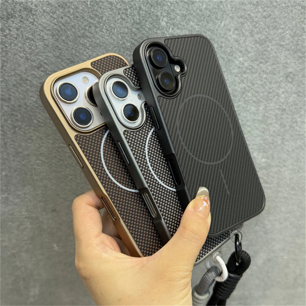 Casa iPhone Kevlar Luxo com MagSafe e Alça