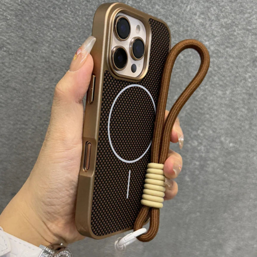 Casa iPhone Kevlar Luxo com MagSafe e Alça