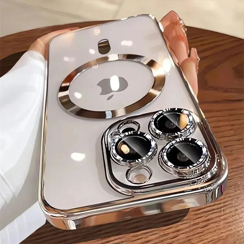 Case iPhone Luxo Metalizada com Proteção de Lente e MagSafe